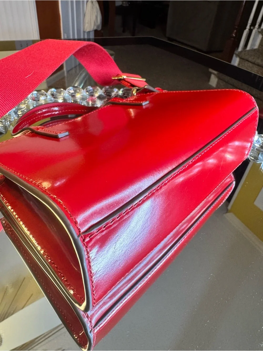 Tory Burch Blake Patent Mini Tote Lipstick Red Bag.